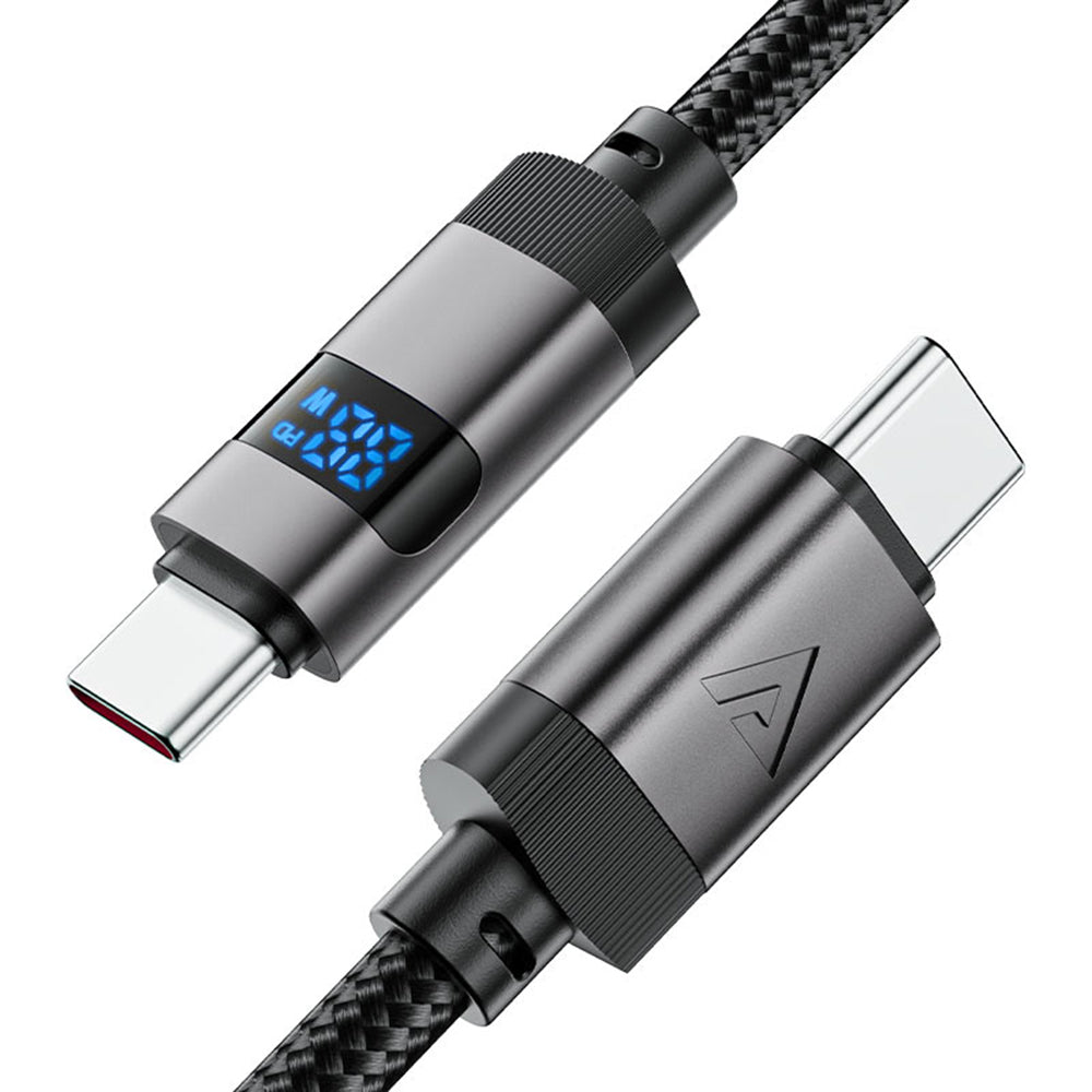 Cablu Acefast (C15-03), with Digital Display, Fast Charging, Type-C to Type-C, 60W, 3A, Zinc Alloy, 1.2m, Negru