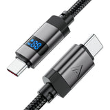 Cablu Acefast (C15-03), with Digital Display, Fast Charging, Type-C to Type-C, 60W, 3A, Zinc Alloy, 1.2m, Negru