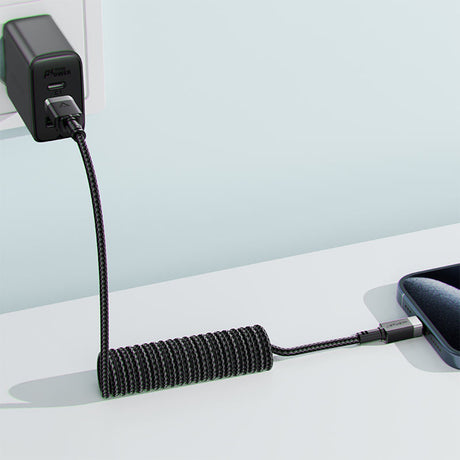 Cablu Acefast (C14-04), Fast Charging, USB to Type-C, Spring Design, 3A, Bend-Resistant, 1.2m, Negru