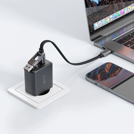 Cablu Acefast (C13-05), Fast Charge, Type-C to USB, Type-C, 60W, 3A, Bend-Resistant, Short Design, 0.2m, Negru