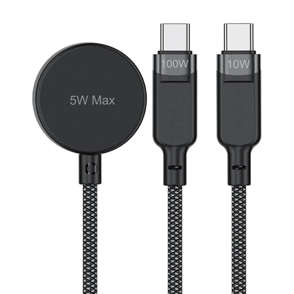 Cablu Acefast (C6-11), Fast Charging, 2x Type-C, Wireless Charger to USB-C, 3in1, 100W, 5A, 5W, 480Mb/s, 1.2m, Negru