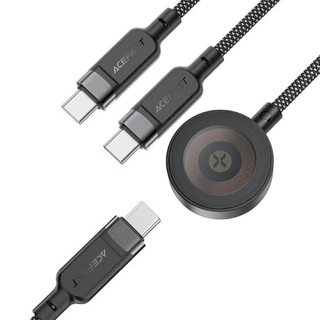 Cablu Acefast (C6-11), Fast Charging, 2x Type-C, Wireless Charger to USB-C, 3in1, 100W, 5A, 5W, 480Mb/s, 1.2m, Negru