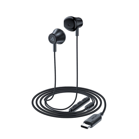 Casti Acefast Wired Earphones (L2), Type-C, Half-In-ear, with Microphone, Remote Control, Flexible Body, 1.2m, Negru