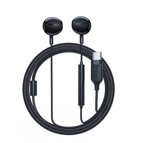 Casti Acefast Wired Earphones (L2), Type-C, Half-In-ear, with Microphone, Remote Control, Flexible Body, 1.2m, Negru
