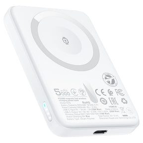 Baterie externa Acefast Magnetic Wireless (M25-5000), MagSafe, Fast Charge, USB-C, 5000mAh, 20W, 5V/2.4A, LED Indicator, Alb