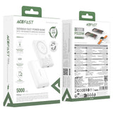 Baterie externa Acefast Magnetic Wireless (M25-5000), MagSafe, Fast Charge, USB-C, 5000mAh, 20W, 5V/2.4A, LED Indicator, Alb