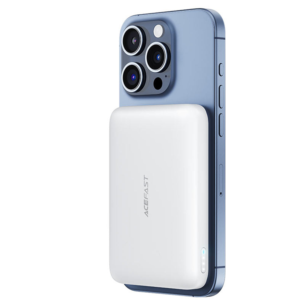 Baterie externa Acefast Magnetic Wireless (M25-5000), MagSafe, Fast Charge, USB-C, 5000mAh, 20W, 5V/2.4A, LED Indicator, Alb