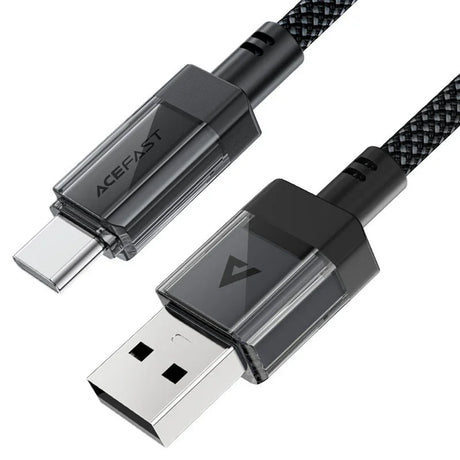 Cablu Acefast (C12-04), Fast Charging, USB to Type-C, 3A, Transparent Shell, Braided Nylon, 1.2m, Negru