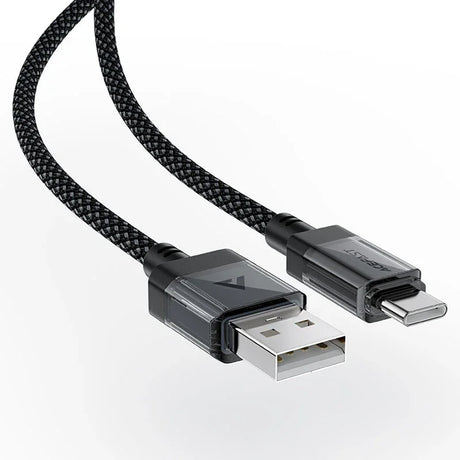 Cablu Acefast (C12-04), Fast Charging, USB to Type-C, 3A, Transparent Shell, Braided Nylon, 1.2m, Negru