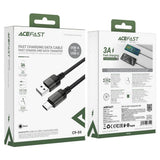 Cablu Acefast (C9-04), USB to Type-C, Fast Charging, 3A, Braided Nylon, 25.000 Bends, 1.2m, Negru