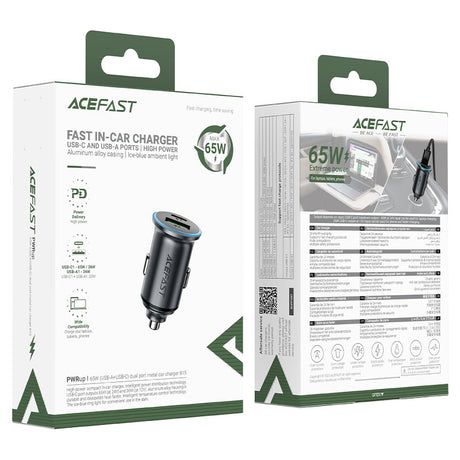 Incarcator Acefast Car (B15), Fast Charge, USB, Type-C, 65W, Aluminium Alloy, Metal Gray