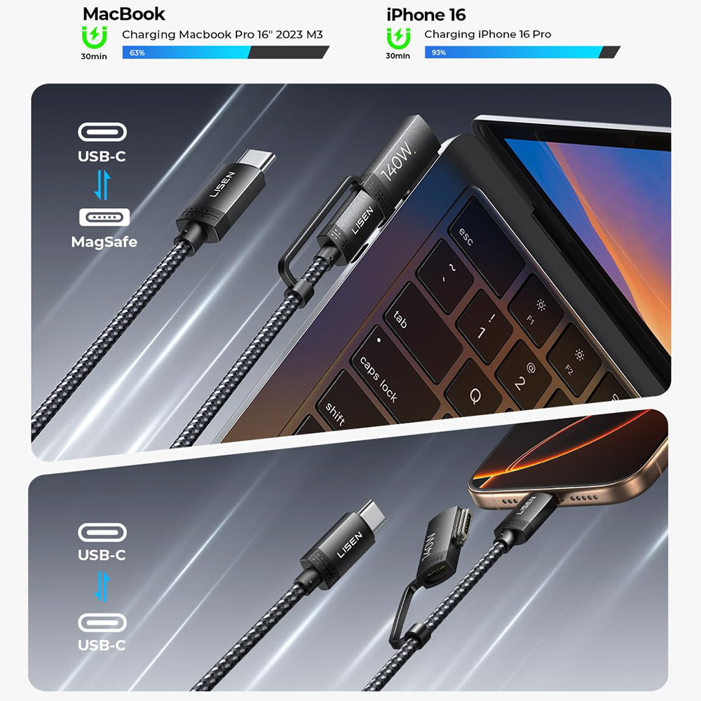 Cablu Lisen (YL0124070021), USB-C, 140W, 6.6ft, Gri