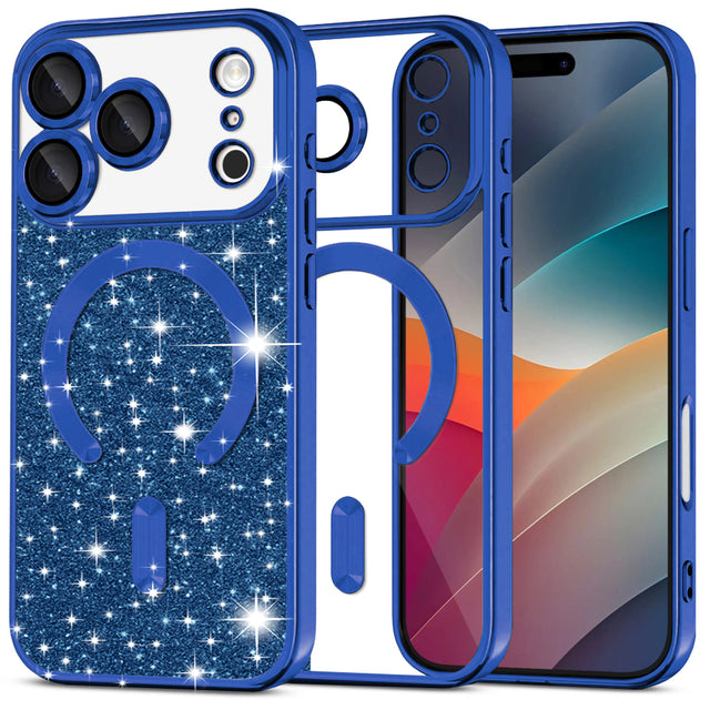 Husa de protectie Techsuit Luxury Glitter MagSafe compatibil cu iPhone 17 Pro Max, Albastru Inchis