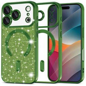 Husa de protectie Techsuit Luxury Glitter MagSafe compatibil cu iPhone 17 Pro Max, Deep Green