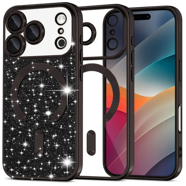 Husa de protectie Techsuit Luxury Glitter MagSafe compatibil cu iPhone 17 Pro Max, Negru