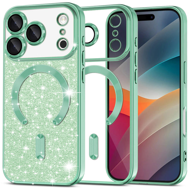 Husa de protectie Techsuit Luxury Glitter MagSafe compatibil cu iPhone 17 Pro, Verde Deschis