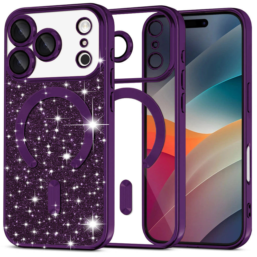 Husa de protectie Techsuit Luxury Glitter MagSafe compatibil cu iPhone 17 Pro, Mov Inchis