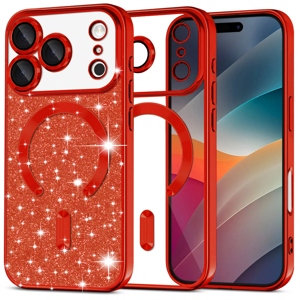 Husa de protectie Techsuit Luxury Glitter MagSafe compatibil cu iPhone 17 Pro, Rosu