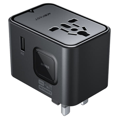Incarcator Acefast Travel Adapter (Z8), 3x USB-C, 2x USB, EU, UK, AUS, US, 45W, GaN Technology, Fast Charging, Negru