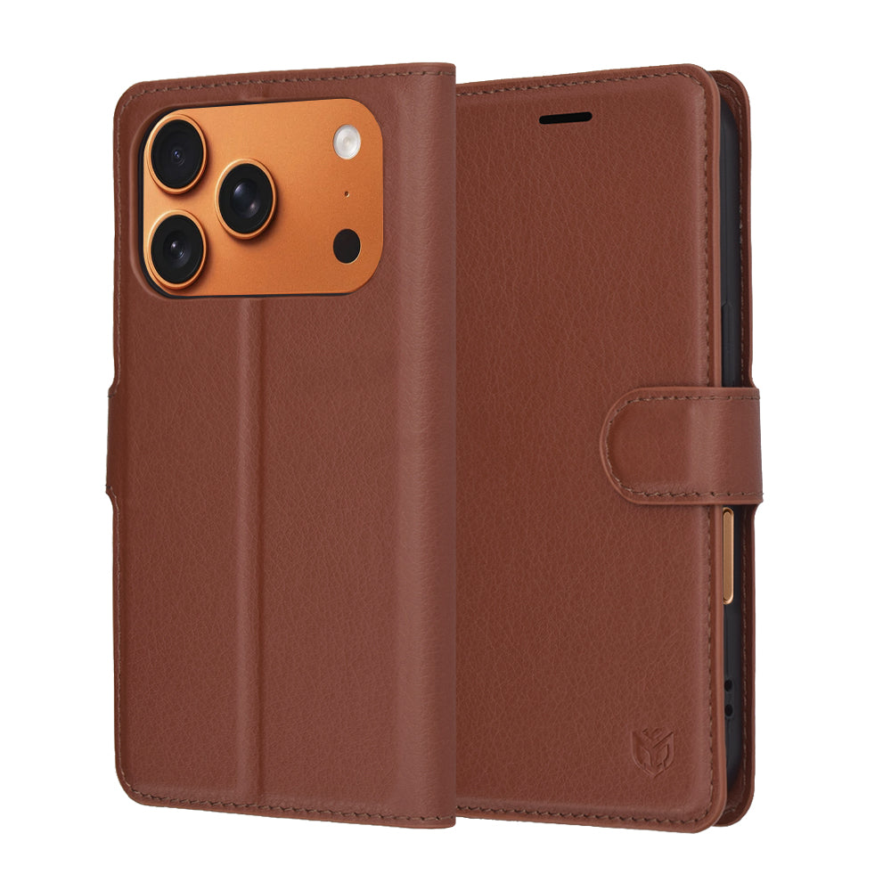 Husa de protectie Techsuit Leather Folio compatibil cu iPhone 17 Pro Max, Maro