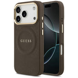 Husa de protectie Guess Peony Hot Stamp compatibil cu iPhone 17 Pro, Maro