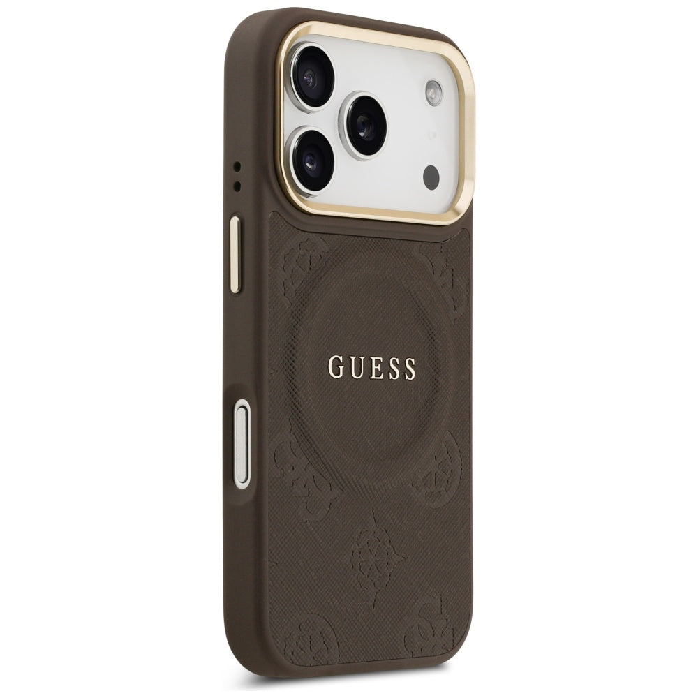 Husa de protectie Guess Peony Hot Stamp compatibil cu iPhone 17 Pro, Maro