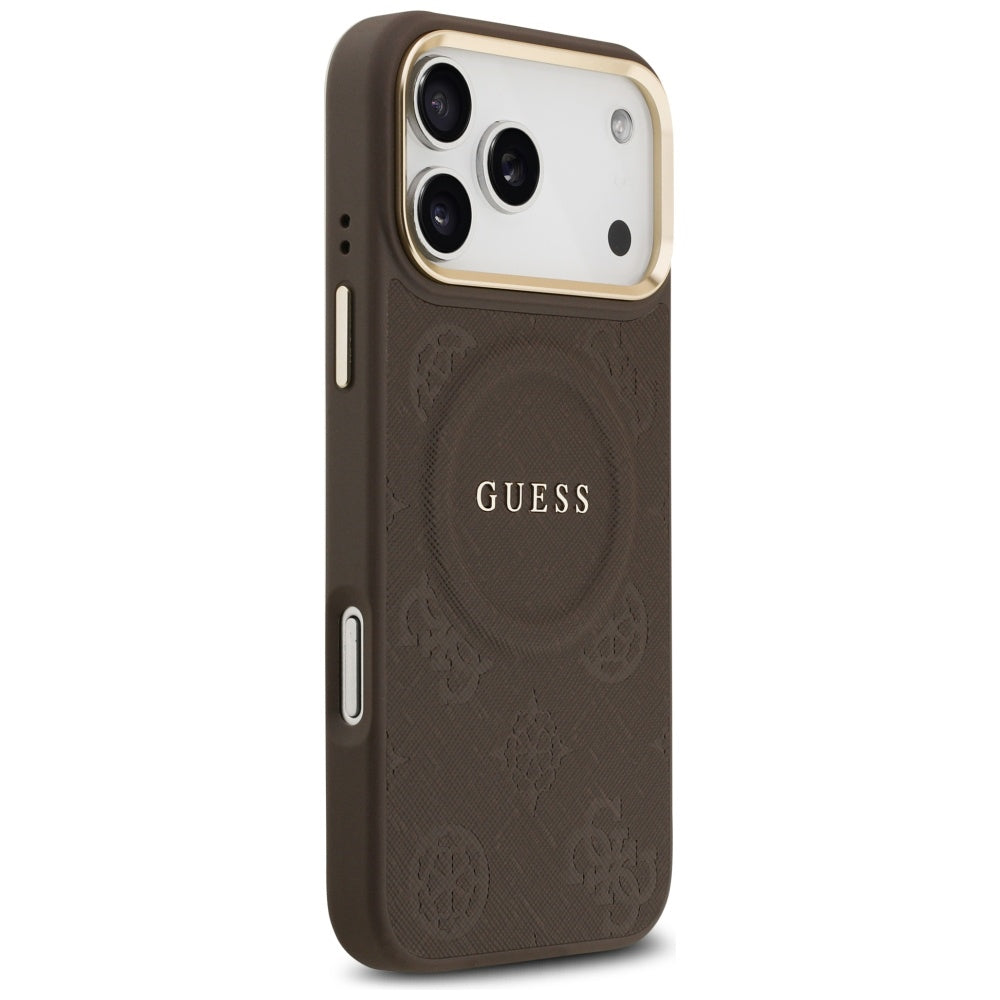 Husa de protectie Guess Peony Hot Stamp compatibil cu iPhone 17 Pro Max, Maro