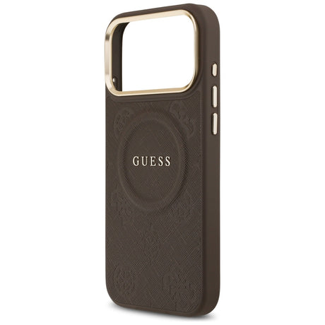 Husa de protectie Guess Peony Hot Stamp compatibil cu iPhone 17 Pro Max, Maro