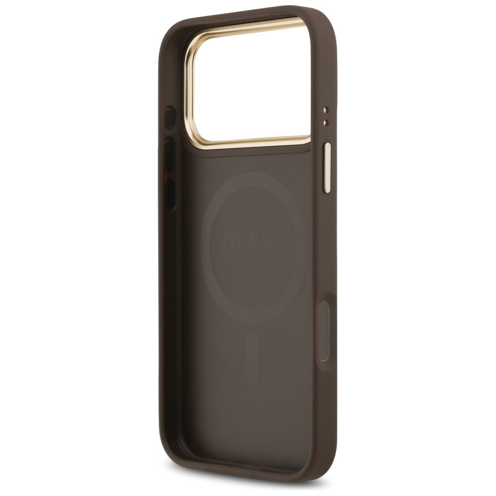 Husa de protectie Guess Peony Hot Stamp compatibil cu iPhone 17 Pro Max, Maro