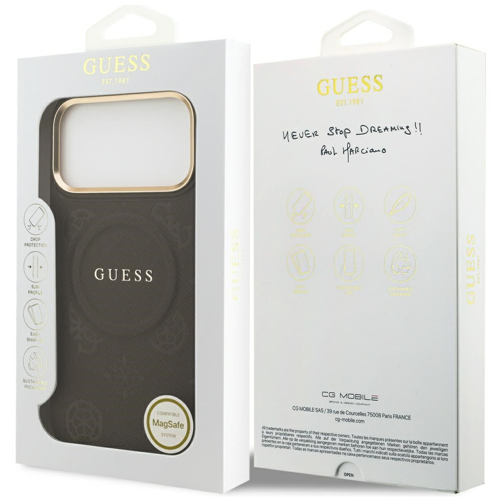 Husa de protectie Guess Peony Hot Stamp compatibil cu iPhone 17 Pro Max, Maro