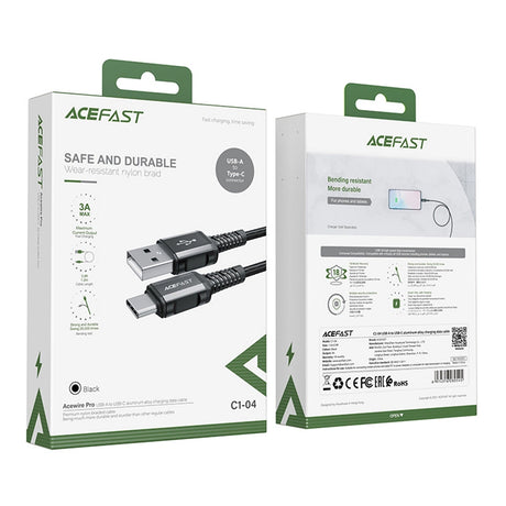 Cablu Acefast (C1-04), USB to Type-C, 3A, Fast Charging, Nylon Braid, 1.2m, Negru