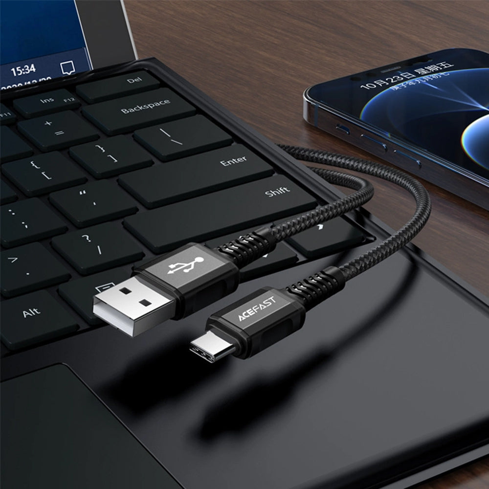 Cablu Acefast (C1-04), USB to Type-C, 3A, Fast Charging, Nylon Braid, 1.2m, Negru