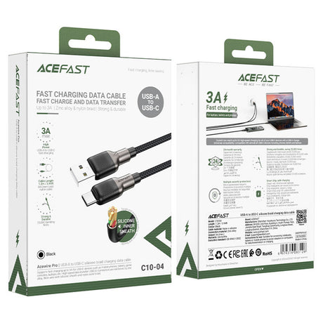 Cablu Acefast (C10-04), Fast Charging, USB to Type-C, 3A, 25.000 Bends, Durable Silicone, 1.2m, Negru