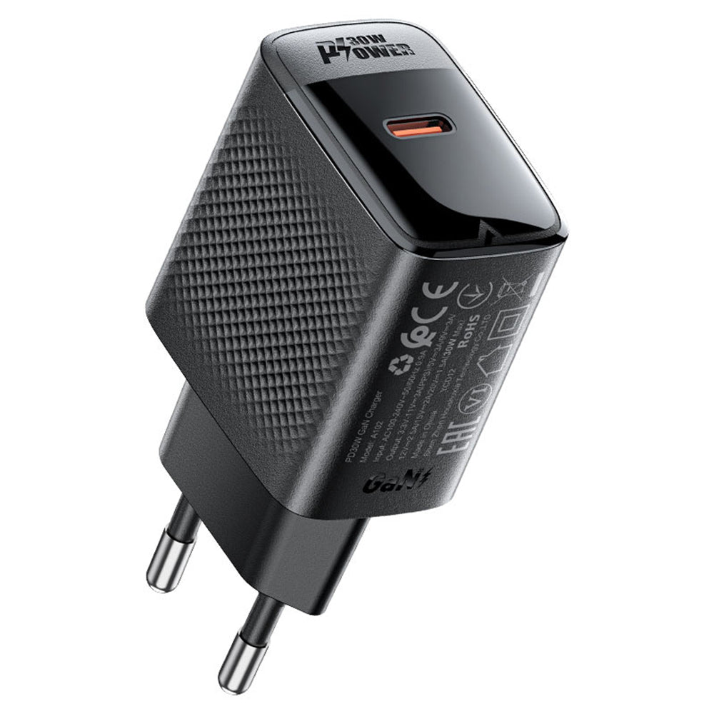 Incarcator Acefast (A102), GaN, Fast Charging, Type-C, PD30W, Smart Chip, Negru