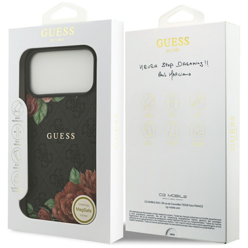 Husa de protectie Guess Hardcase 4G Flowers Print MagSafe (GUHMP17LP4ROPEMCK) compatibil cu iPhone 17 Pro, Negru