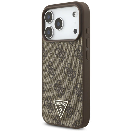 Husa de protectie Guess Hardcase 4G Triangle Logo MagSafe with Pearl Strap (GUHMP17LP4TSDPPSW) compatibil cu iPhone 17 Pro, Maro