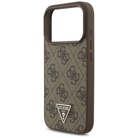 Husa de protectie Guess Hardcase 4G Triangle Logo MagSafe with Pearl Strap (GUHMP17LP4TSDPPSW) compatibil cu iPhone 17 Pro, Maro
