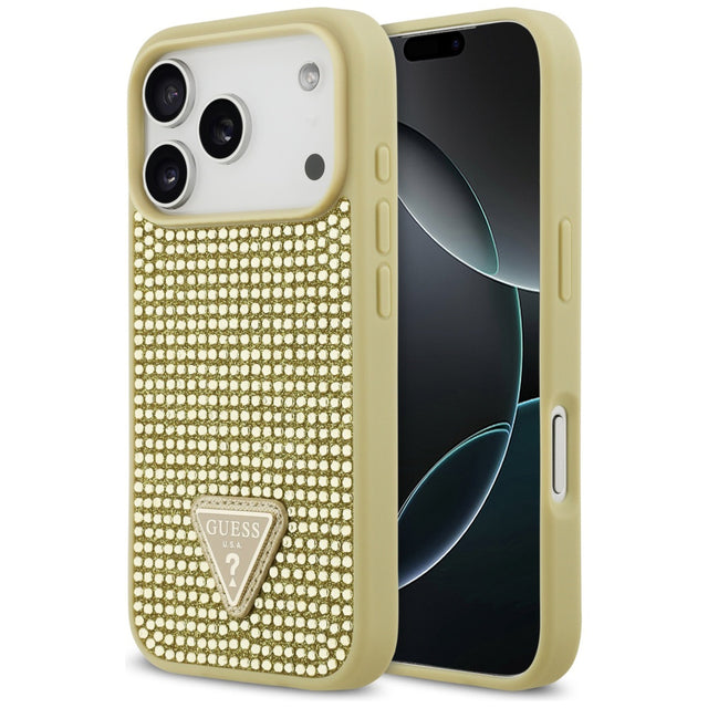 Husa de protectie Guess Rhinestone Triangle Logo (GUHCP17LHDGTPD) compatibil cu iPhone 17 Pro, Auriu
