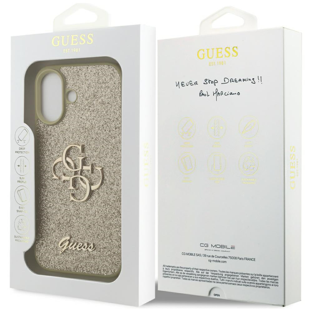 Husa de protectie Guess Fixed Glitter Big 4G (GUHCP17SHG4SGD) compatibil cu iPhone 17, Auriu