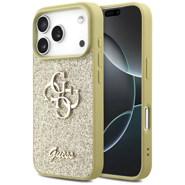 Husa de protectie Guess Fixed Glitter Big 4G (GUHCP17LHG4SGD) compatibil cu iPhone 17 Pro, Auriu