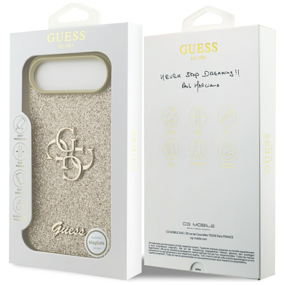 Husa de protectie Guess Fixed Glitter Big 4G (GUHCP17MHG4SGD) compatibil cu iPhone 17 Air, Auriu
