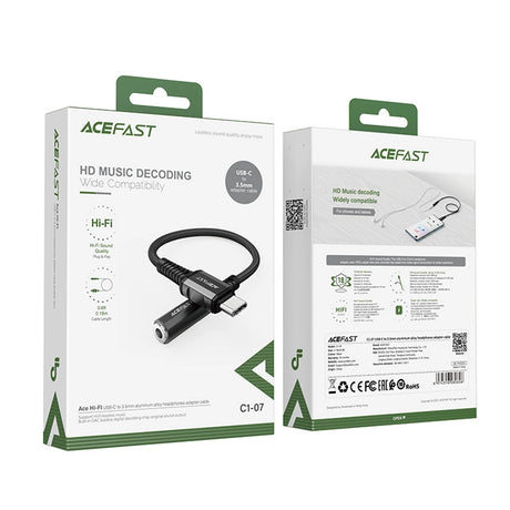 Cablu Acefast (C1-07), Type-C la Jack 3.5mm, 0.18m, Negru