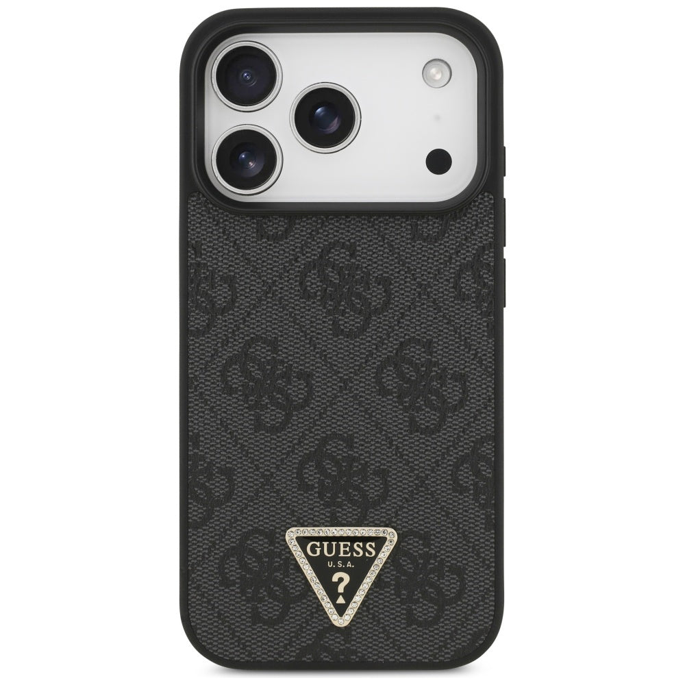 Husa de protectie Guess Leather 4G Triangle Strass MagSafe (GUHMP17LP4TDPLK) compatibil cu iPhone 17 Pro, Negru