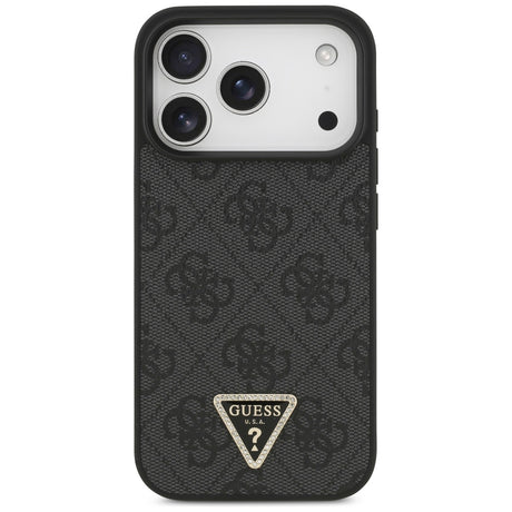 Husa de protectie Guess Leather 4G Triangle Strass MagSafe (GUHMP17LP4TDPLK) compatibil cu iPhone 17 Pro, Negru