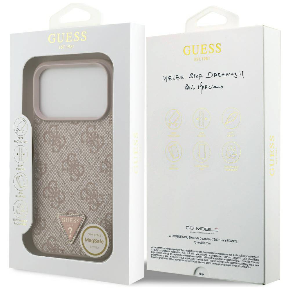 Husa de protectie Guess Leather 4G Triangle Strass MagSafe (GUHMP17LP4TDPLP) compatibil cu iPhone 17 Pro, Roz