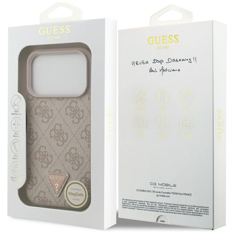 Husa de protectie Guess Leather 4G Triangle Strass MagSafe (GUHMP17LP4TDPLP) compatibil cu iPhone 17 Pro, Roz