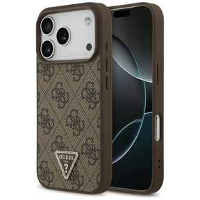 Husa de protectie Guess Leather 4G Triangle Strass MagSafe (GUHMP17LP4TDPLW) compatibil cu iPhone 17 Pro, Maro