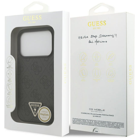Husa de protectie Guess Leather 4G Triangle Strass MagSafe (GUHMP17XP4TDPLK) compatibil cu iPhone 17 Pro Max, Negru