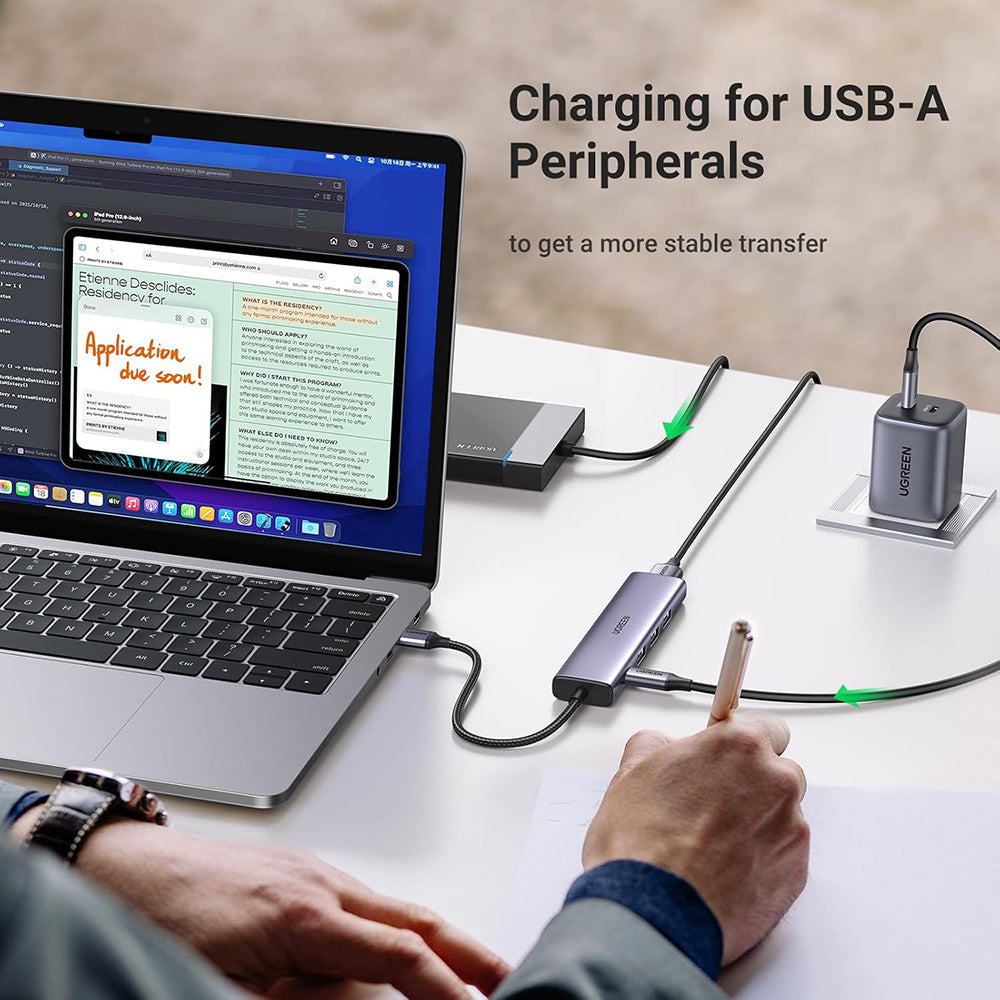 Hub Ugreen CM473 (20805), USB Type-C 4x USB 5Gbps, Gri