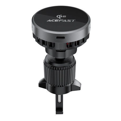 Suport Acefast with Wireless Charging (D40), for Air Vent, Magnetic Grip, Ice Cooling, Qi2, USB-C, 15W, Metal Gray